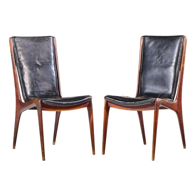 Vladimir Kagan for Dreyfuss Vk 101 Mid Century Walnut Sling Chairs - Pair For Sale