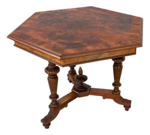 Antique Danish Hexagonal Walnut Burl Center Table, 1880s