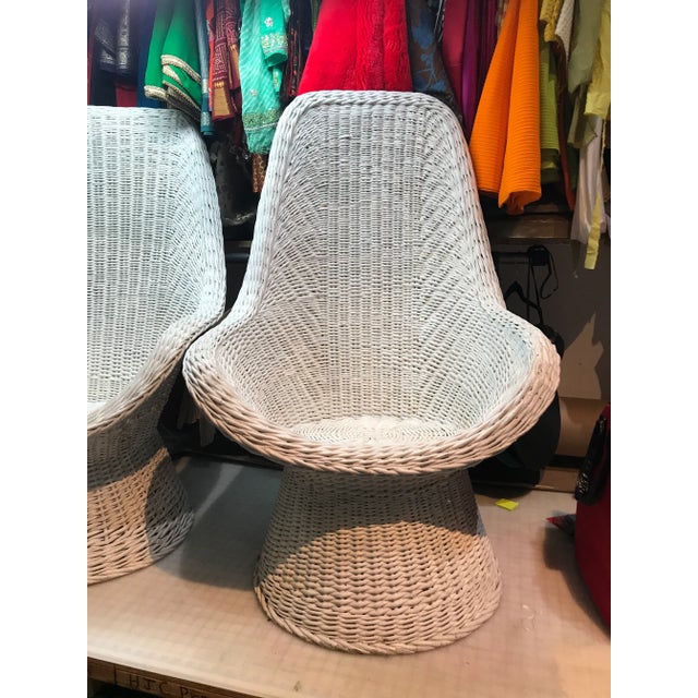 Hollywood Regency Mid Century White Wicker Chairs - a Pair For Sale - Image 3 of 13