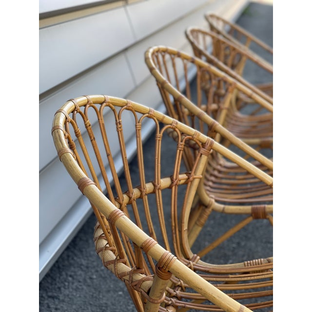 Tan Vintage Rattan Basket Garden Chairs, France 1960s, Set of 4 For Sale - Image 8 of 13