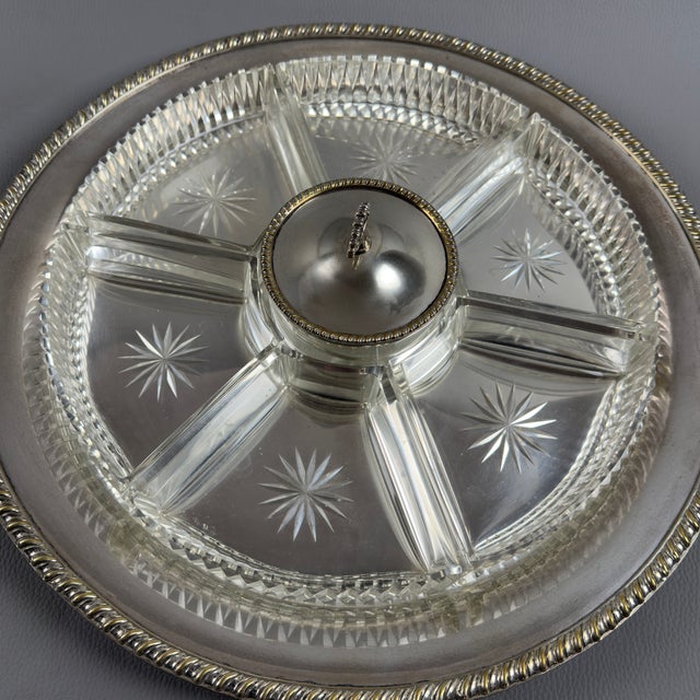 Vintage Cut Crystal and Silver Plated Appetizer Tray, 1960s For Sale - Image 4 of 12