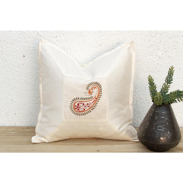 Amra Ivory Paisley Pillow Cover For Sale In Los Angeles - Image 6 of 6