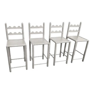 Solid Oak Country French Counter Stools Antique White -Set of 4 For Sale