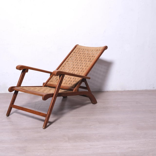 Vintage Italian Deck Chair in Beech and Jute, 1950s For Sale - Image 4 of 18