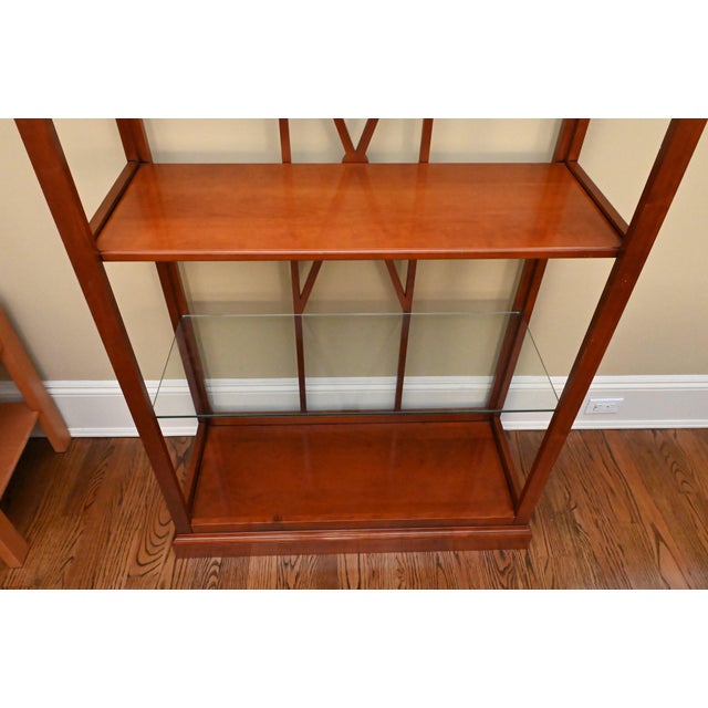 Grange Late 20th Century Pair of French Grange Cherry Wood & Glass Étagères Display Shelves, Attributed For Sale - Image 4 of 5