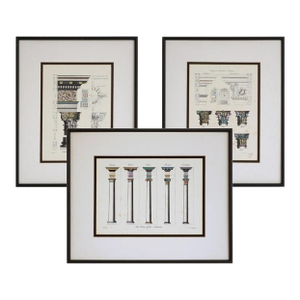 Early 20th Century Architectural Framed Engravings Roman Column - Set of 3