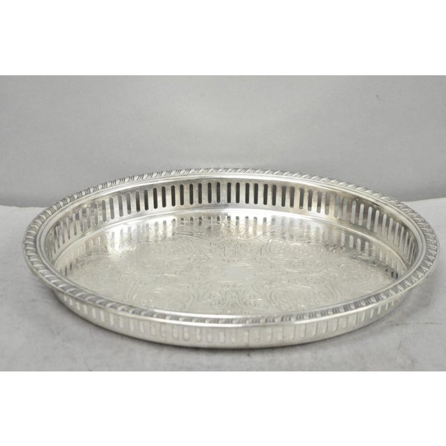 Victorian Vintage Eales Silver Plated Small Raised Gallery Oval Trinket Dish Bar Tray For Sale - Image 3 of 14