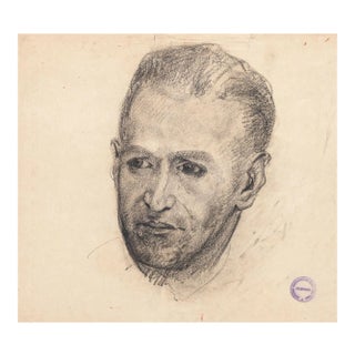 Paul Garin, Male Portrait, Pencil and Charcoal Drawing on Paper, 1950s For Sale