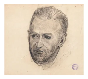 Paul Garin, Male Portrait, Pencil and Charcoal Drawing on Paper, 1950s