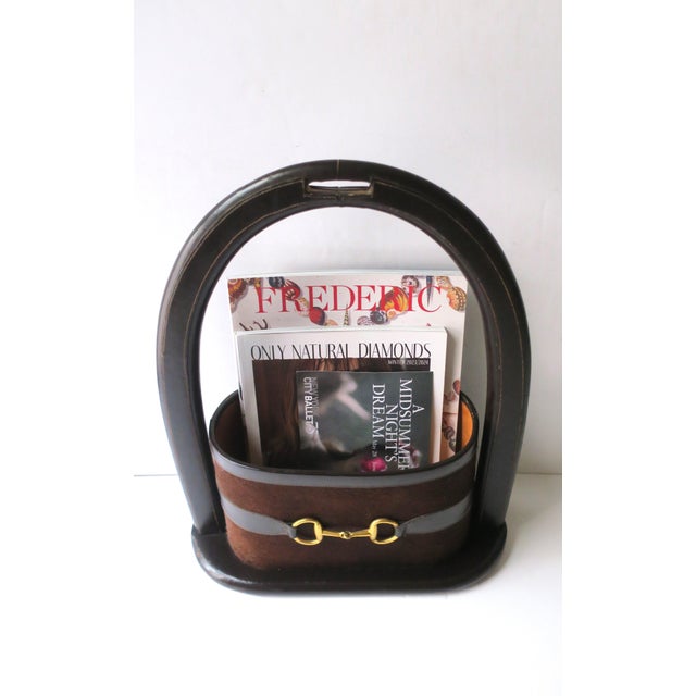 Gucci Gucci Attrib. Italian Leather Brass Bit Magazine Mail Holder For Sale - Image 4 of 12