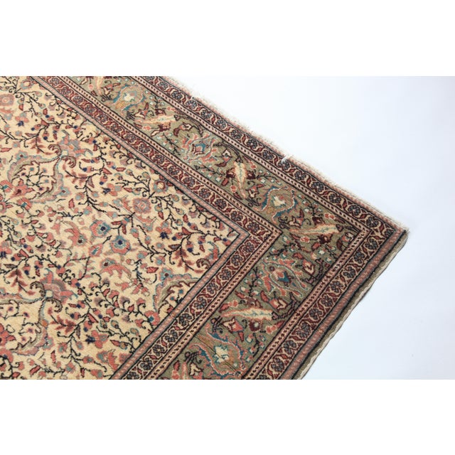 Mid-Century Modern Vintage Hand-Knotted Kayseri Rug – Floral Wool on Cotton Area Carpet -7' X 5' For Sale - Image 3 of 12