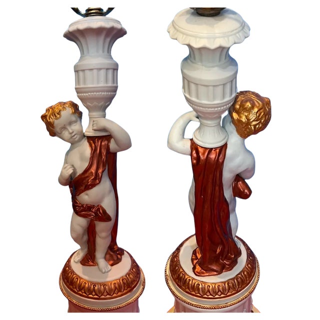 Vintage Parian Bisque Figural Cherub Table Lamp For Sale - Image 10 of 12