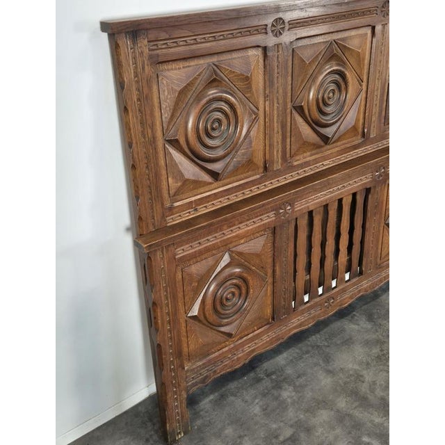 Carved Oak Bed from DLG Dudouyt For Sale - Image 4 of 9