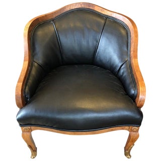 1940s Vintage Comfy French Mahogany and Faux Leather Club Chair For Sale