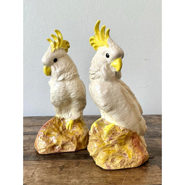 Ceramic Vintage Glazed Ceramic Cockatoos - A Pair For Sale - Image 7 of 12