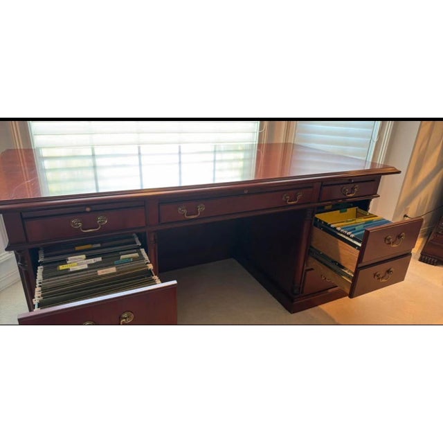 Traditional Ofs Classic Soild Wood 6 Drawer Desk Made in Indiana For Sale - Image 3 of 10