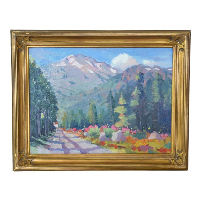 Silvio Silvestri, Listed Artist (1948-2018) Squaw Valley Palisades Tahoe California Landscape Painting W/ Antiqued Gold Frame For Sale