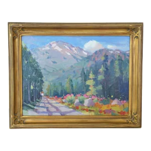 Silvio Silvestri, Listed Artist (1948-2018) Squaw Valley Palisades Tahoe California Landscape Painting W/ Antiqued Gold Frame