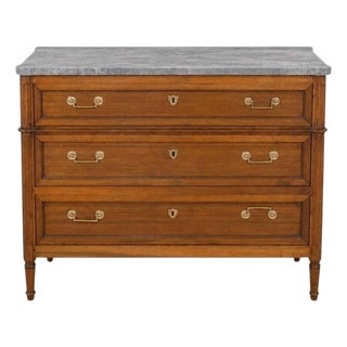 French 18th Century Louis XVI Walnut Marble-Top Chest of Drawers For Sale