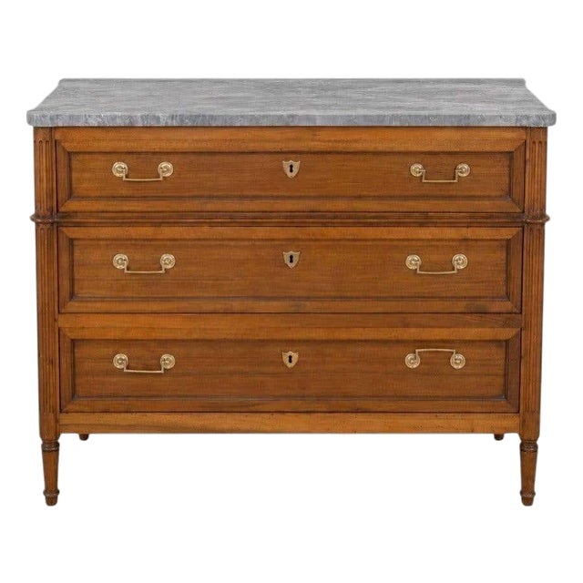 French 18th Century Louis XVI Walnut Marble-Top Chest of Drawers For Sale