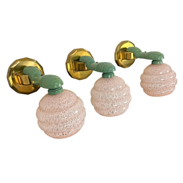 Vintage Art Deco Wall Lamps with Pink Mottled Glass Shades, 1890s, Set of 3 For Sale - Image 15 of 15