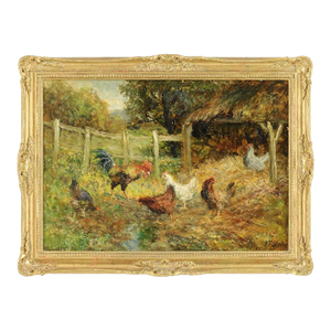 Chickens in a Farmyard Antique Oil John Falconer Slater (1857–1937)