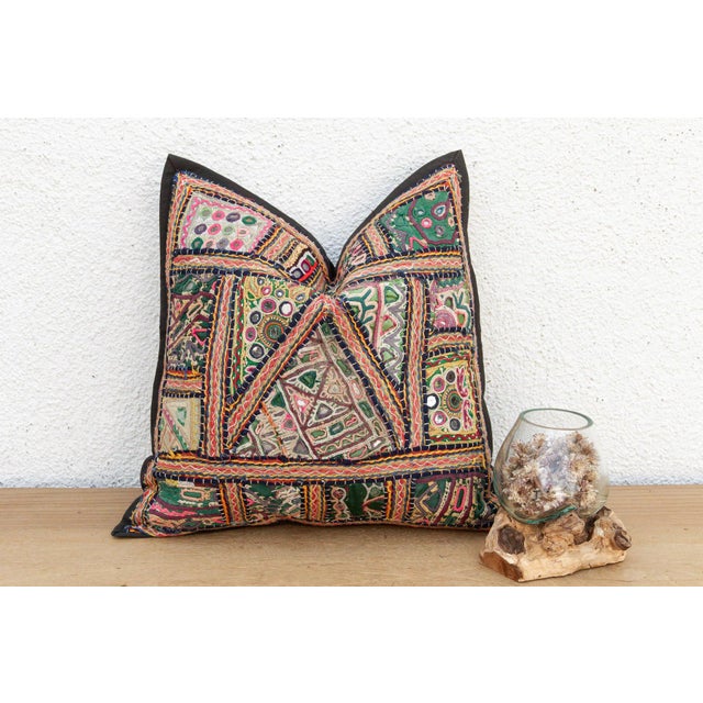 Emerald Patchwork Antique Jaisalmer Pillow For Sale In Los Angeles - Image 6 of 6