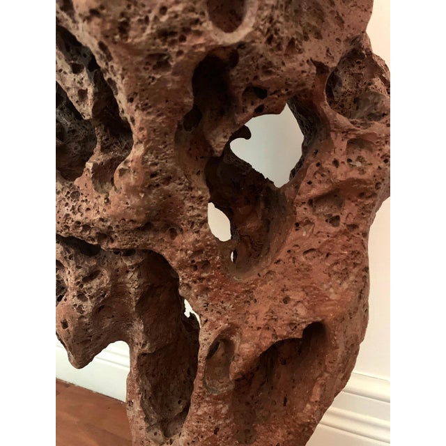 Large Chinese Scholar Stone Rare Red Taihu Rock on Display Stand For Sale - Image 15 of 15