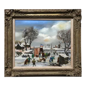 J. Van Buiksloot, French Village in Winter, Painting