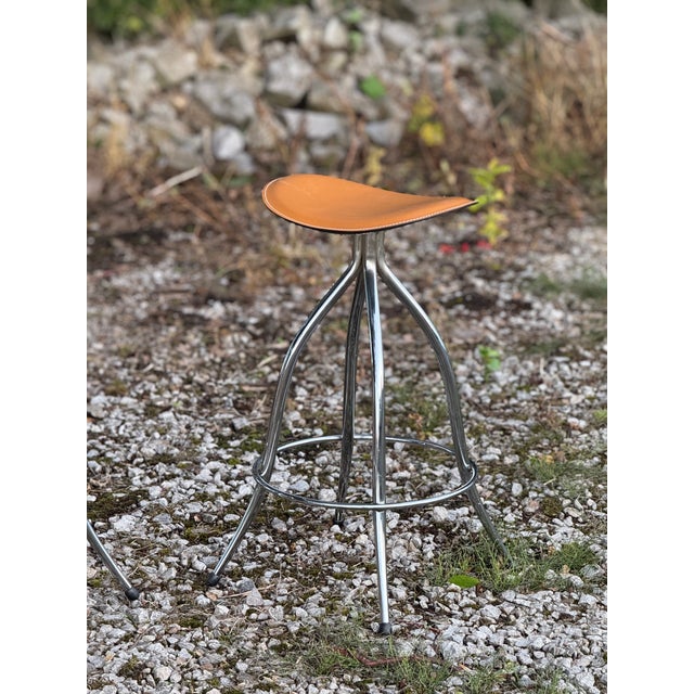 1980s Brown Leather Bar Stools from Arrben, 1980s, Set of 4 For Sale - Image 5 of 10