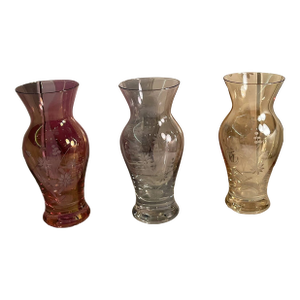 Vintage MCM Royal Danube Floral Etched Hand Cut Vases-Set of 3