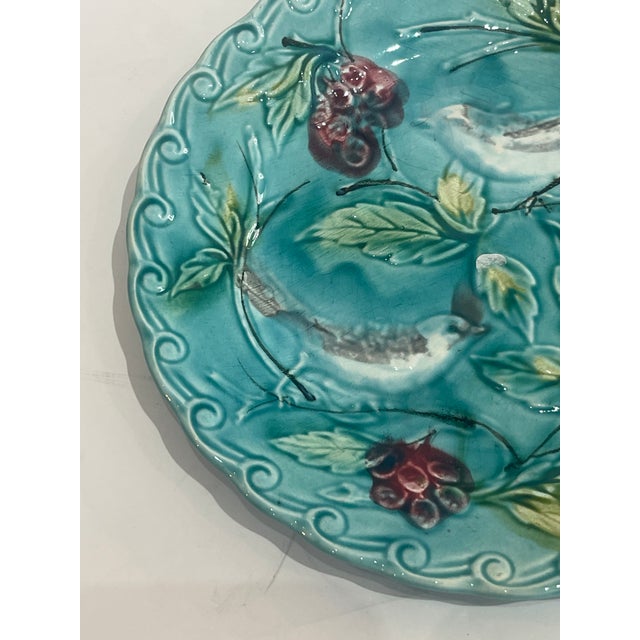 French Antique Majolica Art Nouveau Bird Plate by Onnaing c.1890 For Sale - Image 4 of 9