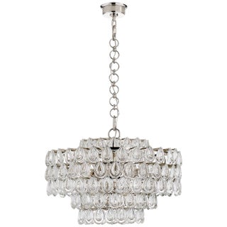 AERIN for Visual Comfort Signature Liscia Medium Chandelier in Polished Nickel with Crystal For Sale