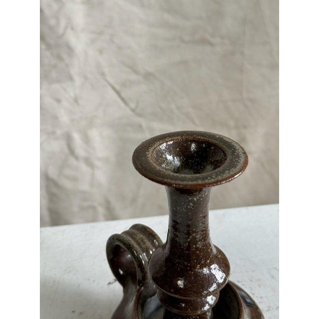 Mid-Century Modern Vintage Brown Ceramic Stoneware Candle Holder For Sale - Image 3 of 4