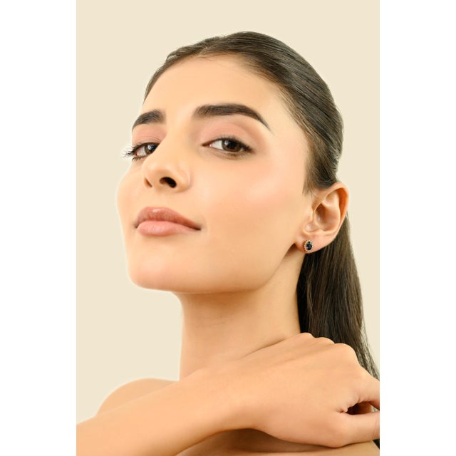 Not Yet Made - Made To Order Classic 14k Yellow Gold Stud Earrings With 1.34Ct Blue Sapphire & Diamond Halo- A Pair For Sale - Image 5 of 12