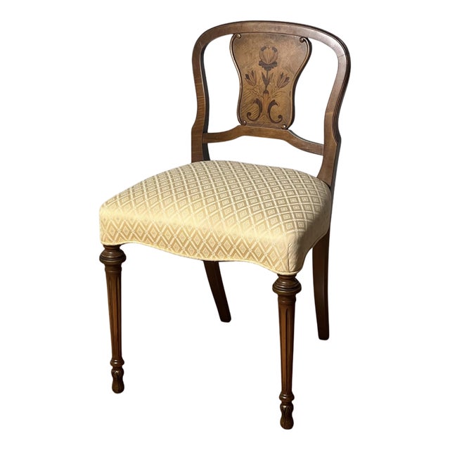 French Walnut Boudoir, Vanity Chair With Floral Inlay, C. 1900s For Sale
