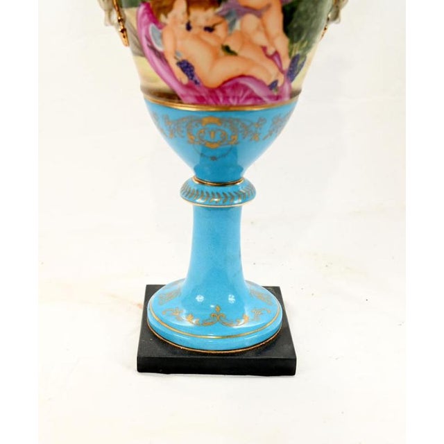 Sevres Style Porcelain Urn Vases, Set of 2 For Sale - Image 3 of 5