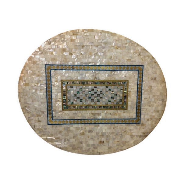 Traditional Handmade Shell Inlay End Table – Egyptian Wood & Copper For Sale - Image 3 of 12