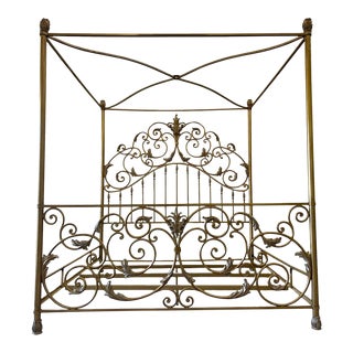 1960s Cast Iron Four Post Italian Canopy King Size Bed Frame For Sale