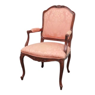 Louis XV Style Pink Embroidered Arm Chair For Sale