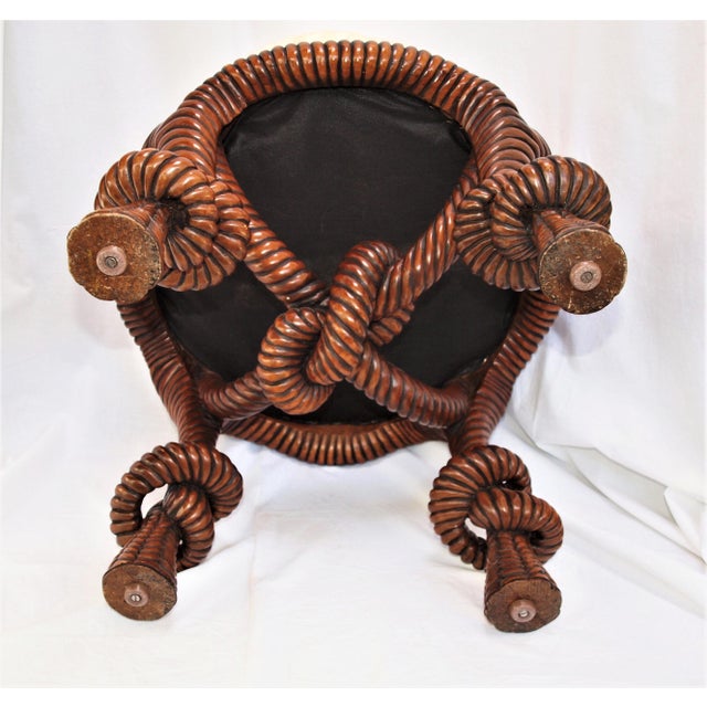 2000s Designed Wood Twisted Rope Knotted Stool | Chairish