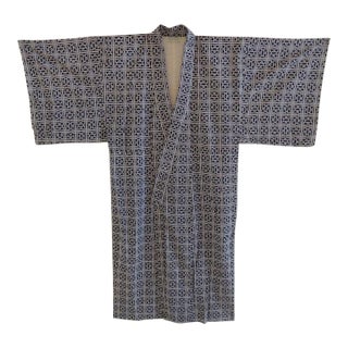Wearable Blue and White Cotton Printed Fabric Kimono For Sale