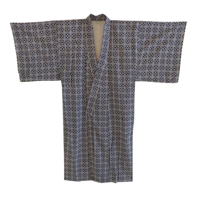 Wearable Blue and White Cotton Printed Fabric Kimono For Sale