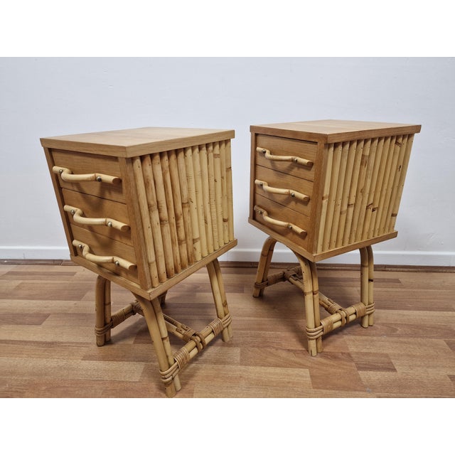 Vintage Bedside Tables in Bamboo and Oak, 1980s, Set of 2 For Sale - Image 9 of 16