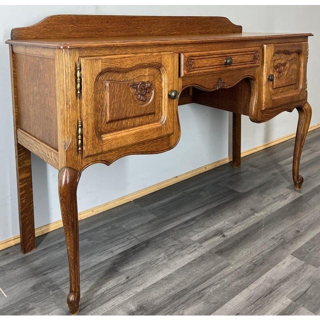 Vintage French Louis XIV Carved Oak Sideboard For Sale - Image 4 of 12