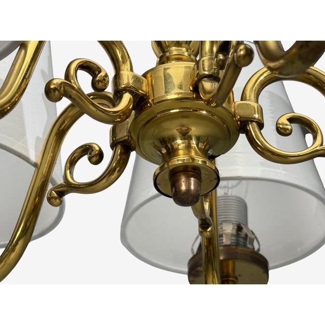 Metal 1950s Swedish Modern, Pendant Light, Brass, Fabric, Sweden For Sale - Image 7 of 10