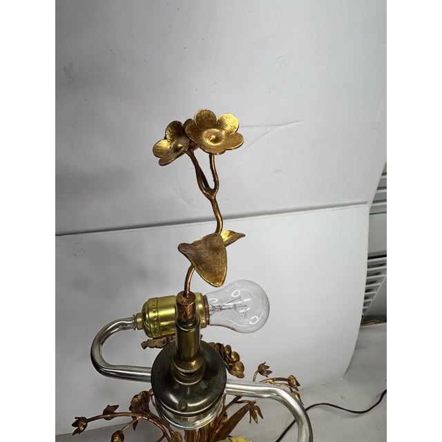 French Italian Gilt Tole Table Lamp Bouquet of Flowers on a Gilt Terracotta Urn Base For Sale - Image 3 of 8