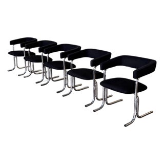 Set of Five Armchairs in Chrome and Black Fabric, Pozza Moveis, 1960s - Lot 165A For Sale