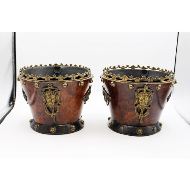 Pair of French Napoleon III Period Walnut, Bronze, & Brass Jardinieres For Sale - Image 4 of 13