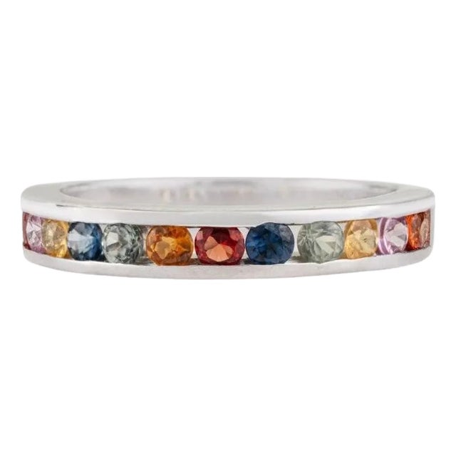 Multi Sapphire Channel Set Eternity Band Ring in 925 Sterling Silver - Size - 7.5 For Sale